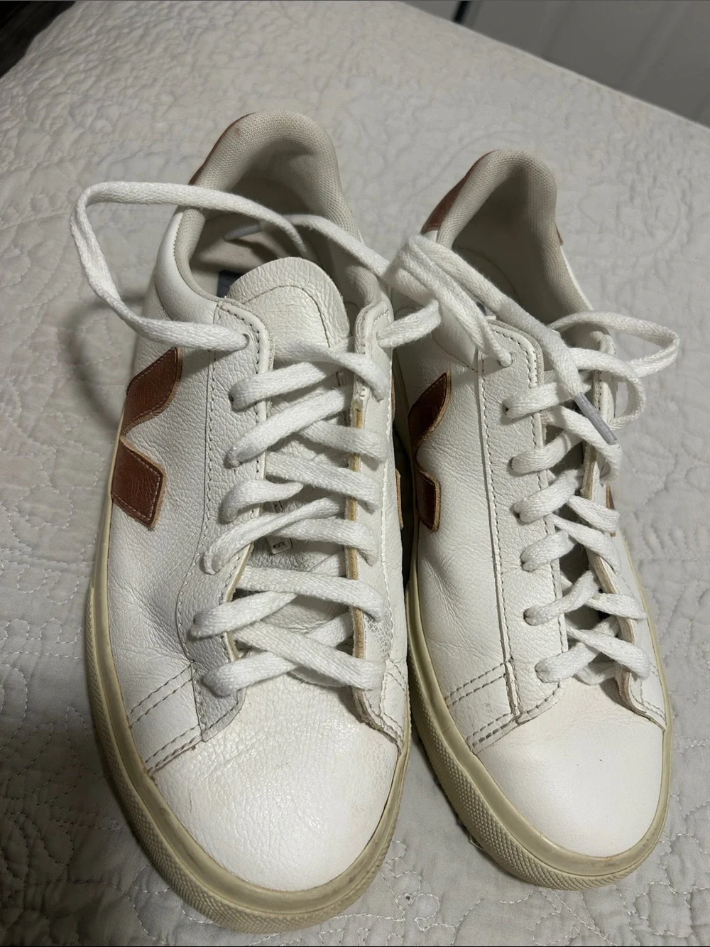 Veja White Sneakers with Brown Logo
